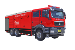 Capable of breaking windows UAV compressed air foam fire truck One click release