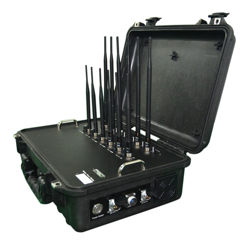 Build In Battery Counter Terrorism Equipment Suitcase Handheld Jammer With WIFI UHF VHF Signals